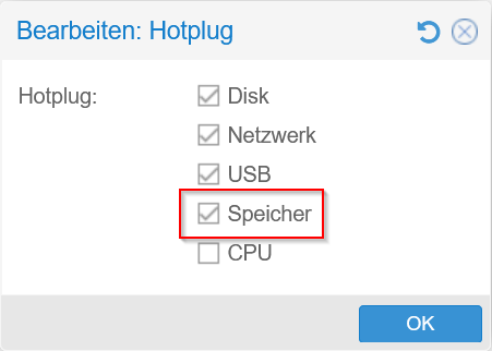 Proxmox Hotplug Settings